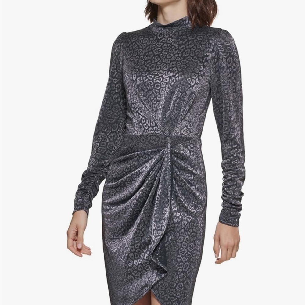 Calvin Klein Women's Velvet Long Sleeve Faux Wrap Dress